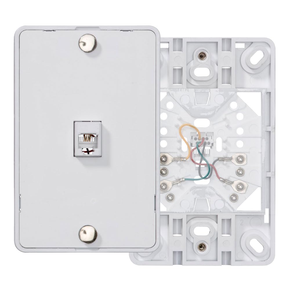 Leviton - Conector de pared para teléfono, 6P4C, terminal de tornillo, 40214-W, color blanco