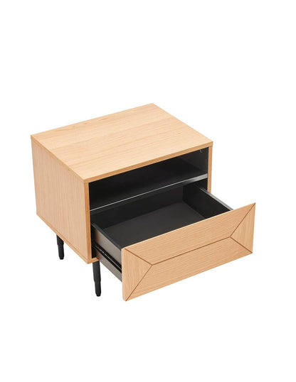 Buró Mobica Visby Moderno de Chapa de Roble con Espacio Laminado Negro, Acabado en Laca, Patas de Metal, 50 cm