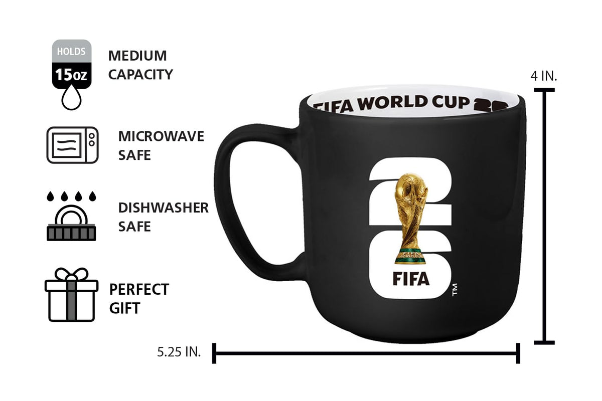 HONAV Taza de la Copa Mundial de la FIFA 2026 Negra de 15oz con Raya – Taza de Cerámica Duradera con Aspecto de Raya Icónica – Regalo Ideal para Fans del Fútbol y Coleccionistas