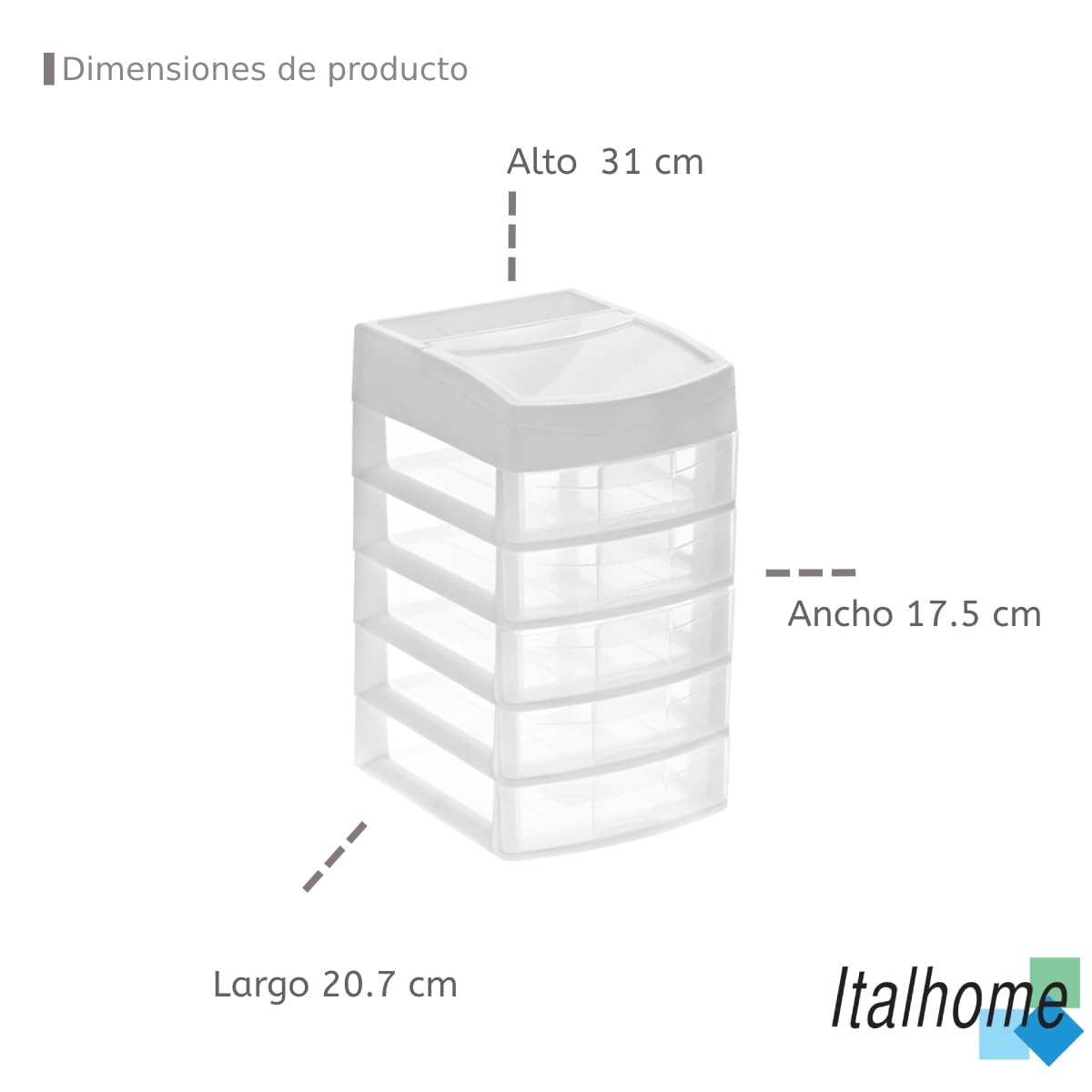 Italhome Cajonera De Plástico, Mini Organizador De Escritorio Multiusos Con 5 Cajones Transparentes Sesia