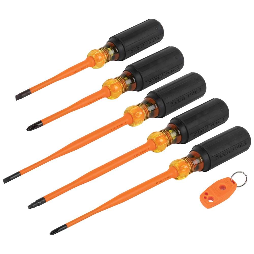 Klein Tools 33736INS - Juego de destornilladores aislados, fabricado en Estados Unidos, destornillador de punta delgada de 1000 V con Phillips, gabinete y puntas cuadradas y un magnetizador, 6 piezas