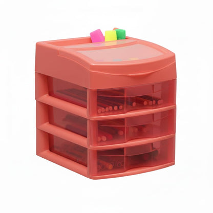 Italhome Cajonera de Plástico Sesia Salmon, Mini Organizador de Escritorio Multiusos con 3 Cajones Transparentes