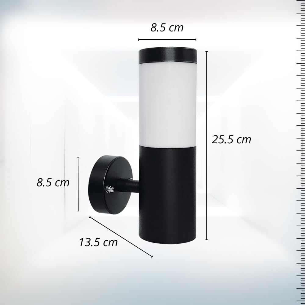 Luminaria de Pared Artlite Cilindrica, Acero Inoxidable Resistente a uso en Exterior, Base E26/E27, Negro Mate