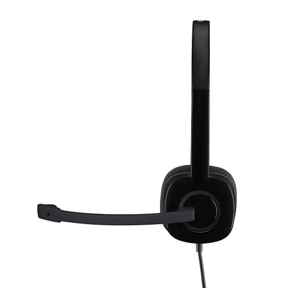 Logitech H151 Diadema con Cable, Sonido Estéreo con Micrófono Giratorio, Jack 3,5mm, Controles Integrados, PC/Mac/Portátil/Tablet/Smartphone - Negro