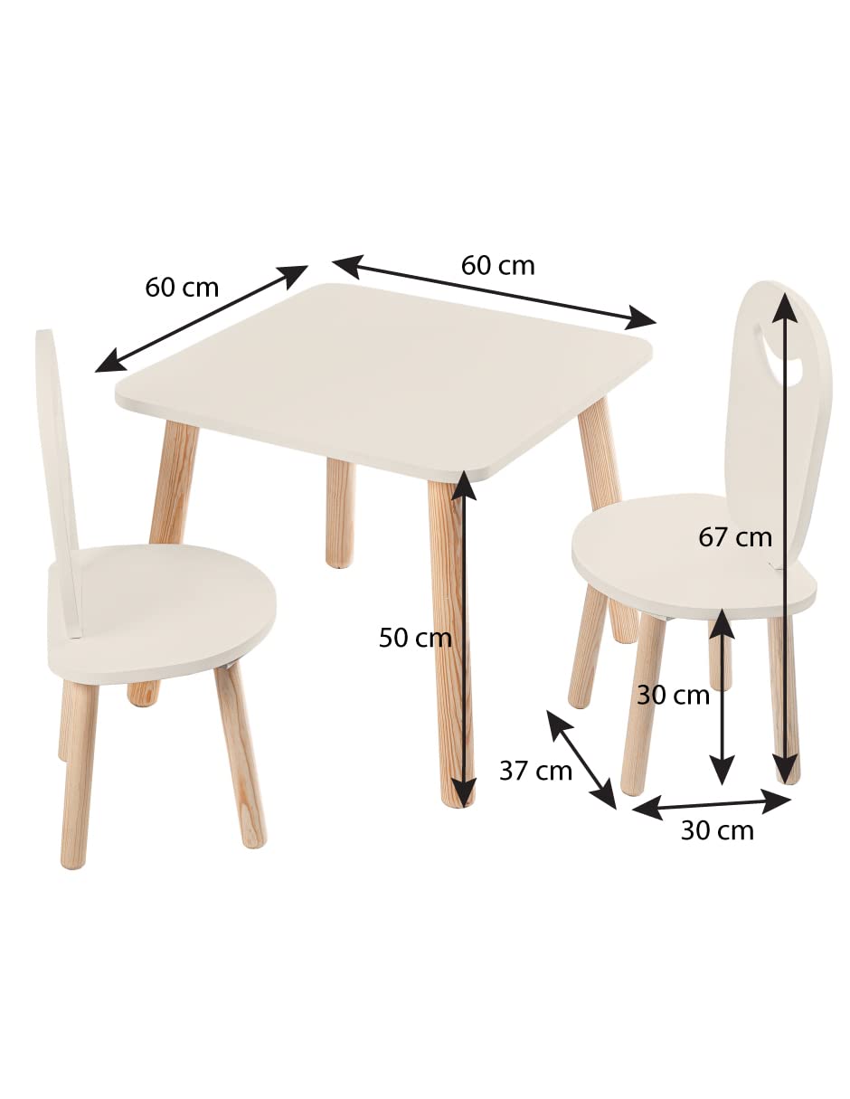 DUDUK 2 Sillas Infantiles con Mesa Cuadrada - Niños Y Niñas (Blanco ostión)