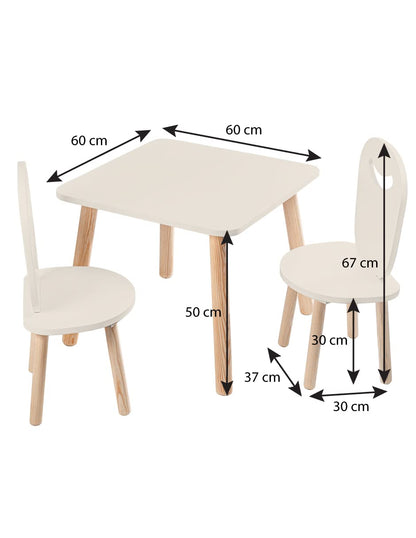 DUDUK 2 Sillas Infantiles con Mesa Cuadrada - Niños Y Niñas (Blanco ostión)
