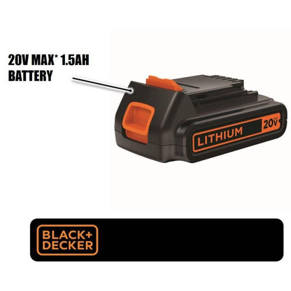 Batería Black+Decker de 20 V MAX, batería de Iones de Litio de 1,5 Ah, Tiempo de Funcionamiento extendido, Compatible con Herramientas, Equipos para Exteriores y aspiradoras de 20 V (LBXR20)