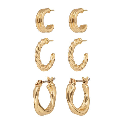 Napier Aretes Bitono Para Mujer | Mediano, dorado flutted hoop trio, mix de aretes