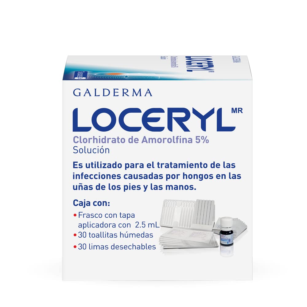 Loceryl Amorolfina 5% Solución Antihongos Para Uñas Pies y Manos Kit 2.5 ml | Con amorolfina 5%; ayuda a tratar hongos en uñas de pies y manos, acción semanal hasta 7 días e incluye limas y toallitas.