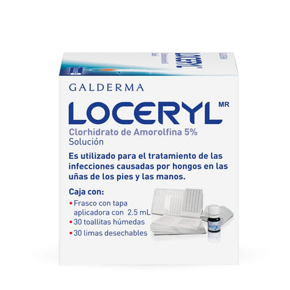 Loceryl Amorolfina 5% Solución Antihongos Para Uñas Pies y Manos Kit 2.5 ml | Con amorolfina 5%; ayuda a tratar hongos en uñas de pies y manos, acción semanal hasta 7 días e incluye limas y toallitas.