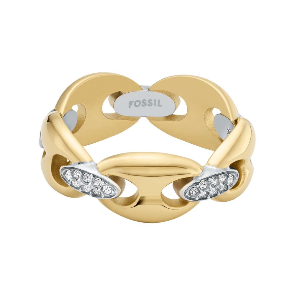 Anillo Fossil JF04931998 Heritage de acero inoxidable en tono dorado y plateado para mujer, talla 7