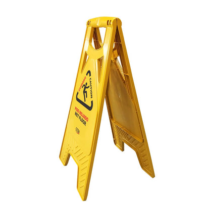 Señal de Prevención Piso Mojado Plegable | Doble Cara | PVC 100% Reciclado | Alta Visibilidad 62 × 30 cm | Ligera | Fácil Transporte para Oficinas y Comercios