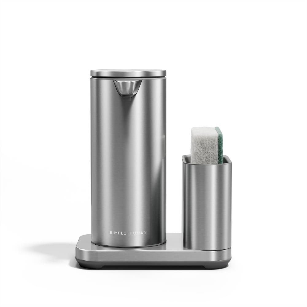 simplehuman Bomba de Sensor de líquido, 9 onzas con Cesta, dispensador automático de jabón para Cocina y baño, Sensor de Movimiento sin Contacto, dispensador Variable, Recargable, Acero Inoxidable