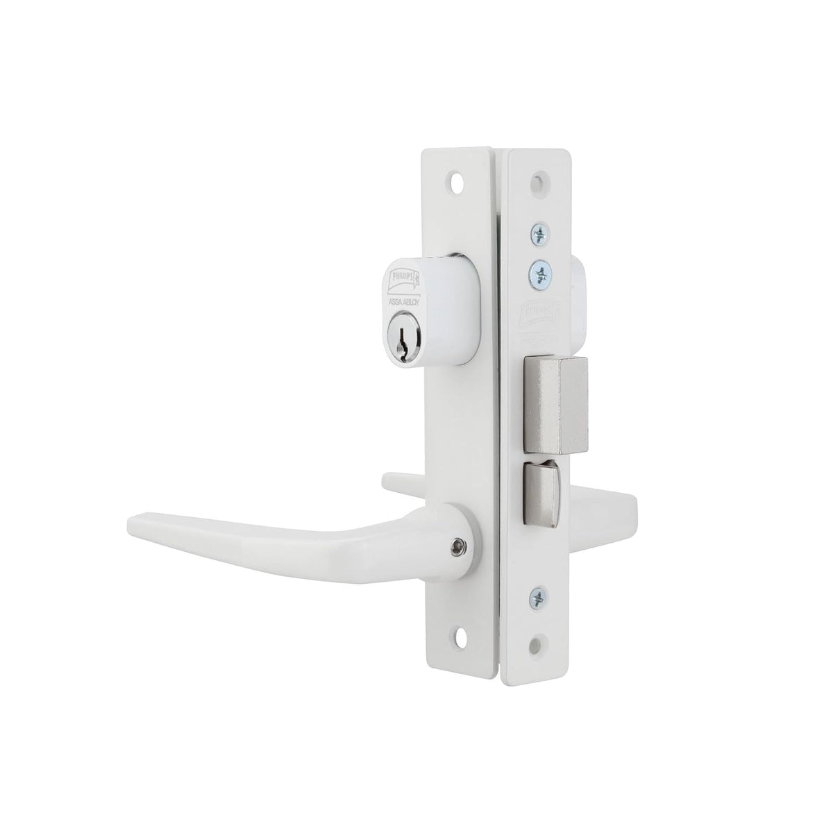 Phillips Cerradura Modelo Slim 549 Manija Delgada Para Puerta De Aluminio Blanco