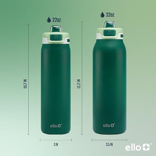 Ello Pop & Fill - Botella de agua de acero inoxidable, para beber o chug | Botella de agua aislada de acero inoxidable con tapa Quick Fill™, popote para sorbos, apertura de chug