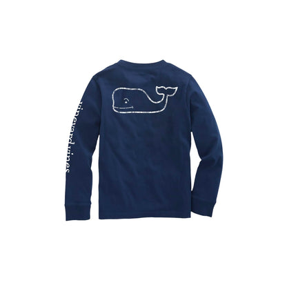 Vineyard Vines Playera de Manga Larga con Bolsillo para Niña - azul (Blue Blazer) - CH