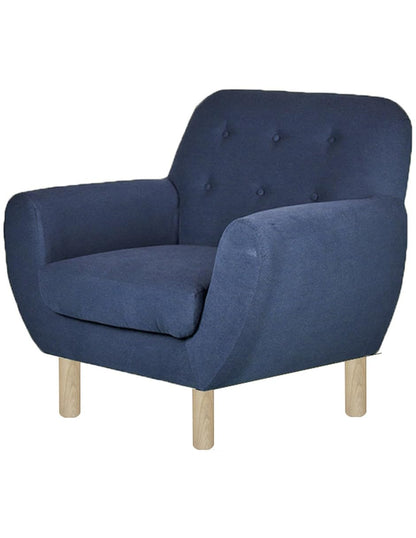 Sillón Individual Tapizado en Tela Ultra Suave Color Azul. Estructura de Madera Sólida
