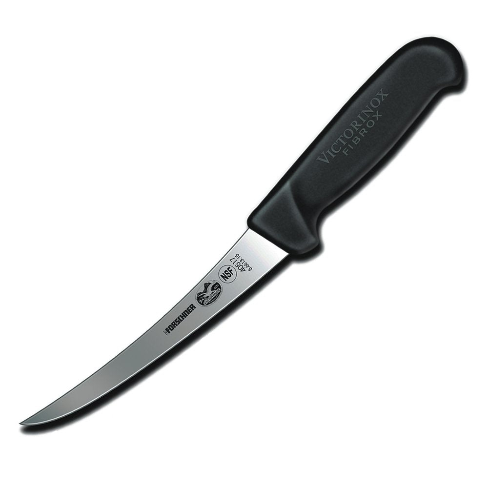 Victorinox - Cuchillo curvado de fijación de fibra Pro para deshuesar, 15.24 cm con hoja flexible, Curvo, flexible, Negro, 6" Boning, 1