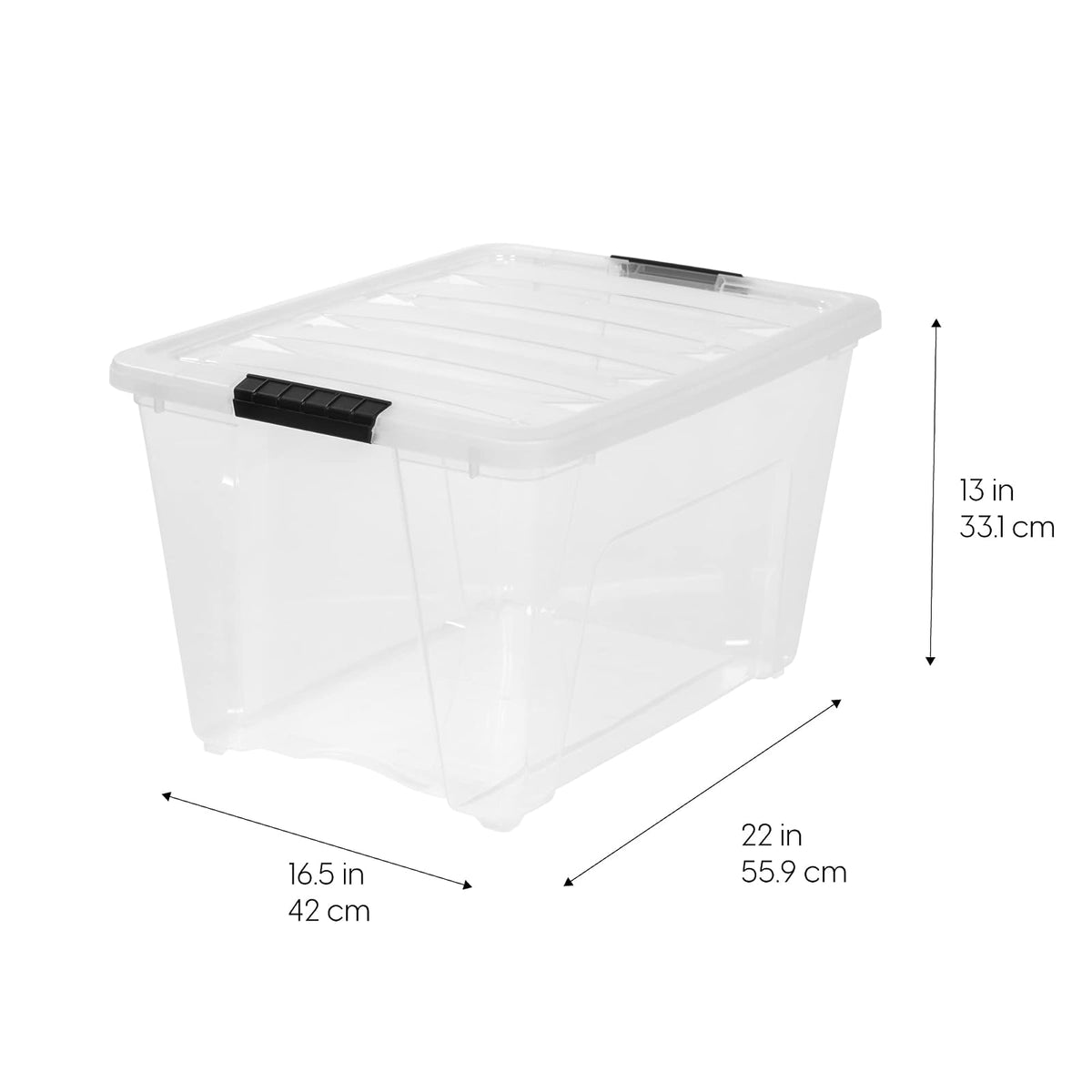 IRIS USA Paquete de 4 Contenedores de Almacenamiento con Tapa y Hebillas de Cierre, 51 L, Apilables, Resistentes, Caja Organizadora, Transparente