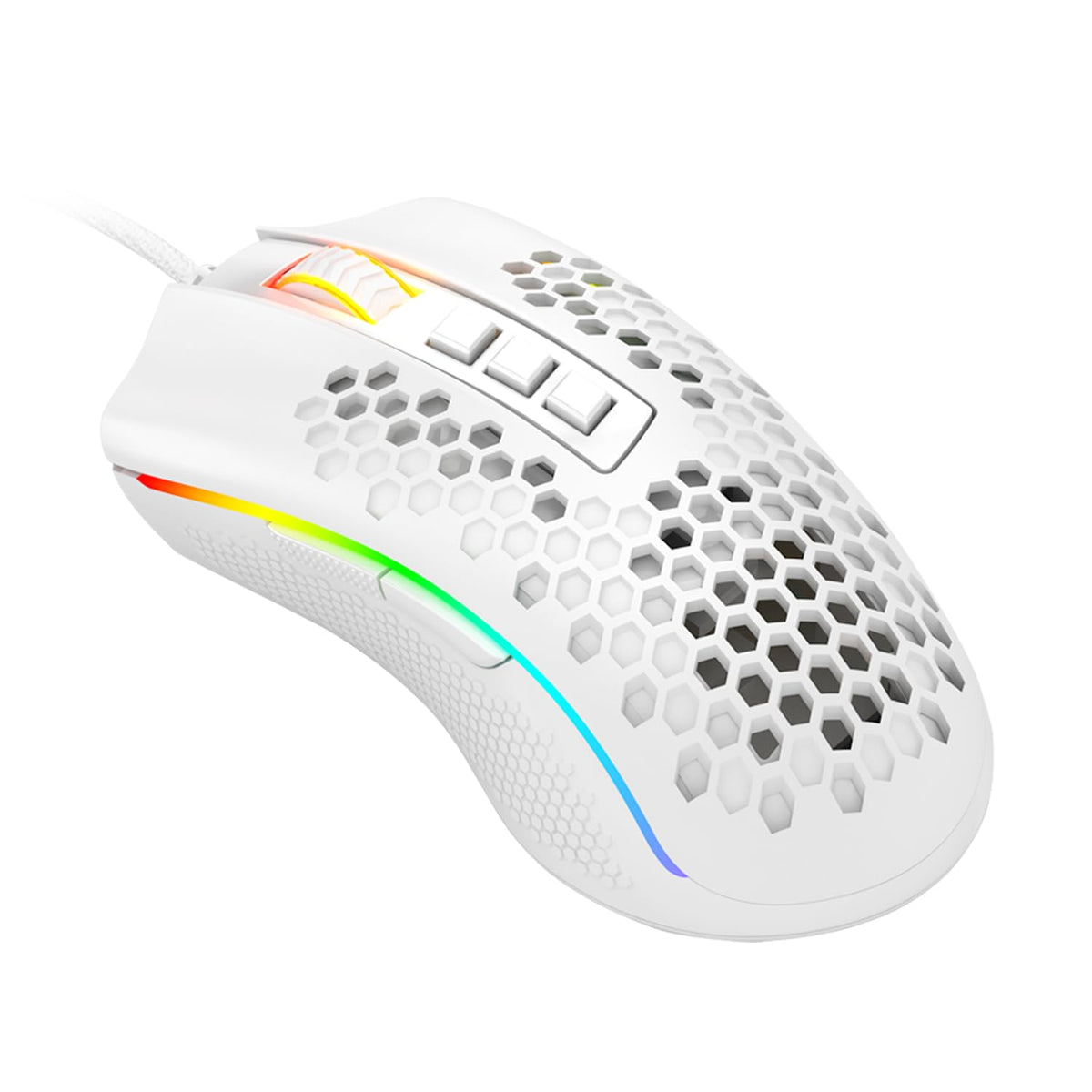 Redragon M988Storm Elite White RGB Mouse Gamer Ultraligero 85 gr, diseño Honey Comb Sensor Óptico 12,400 dpi