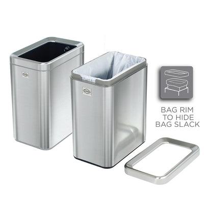 CLOROX - Papelera delgada y abierta, cesta de basura de metal pequeña de 2.6 galones (10 litros) con cubeta extraíble para espacios estrechos, cubeta de basura de acero inoxidable para baño, recámara
