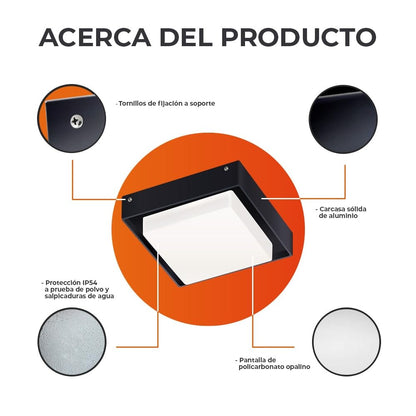 Tecnolite Lámpara Plafón LED 24 W - Luz de Día, IP54, IK05, Lámpara de Techo de Sobreponer Cuadrada, LED integrado, OKAB II
