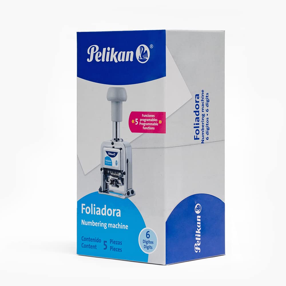 Pelikan Foliadora de Acero Inoxidable de Enumeración Automática con 6 Digitos. Incluye 2 Almohadillas.