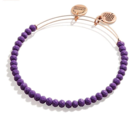 Alex and Ani Accents - Pulsera expandible con cuentas para mujer, brillo mate, cuentas violetas, acabado rosa antiguo rafaélico, 2 a 3.5 pulgadas, Una talla, Cobre