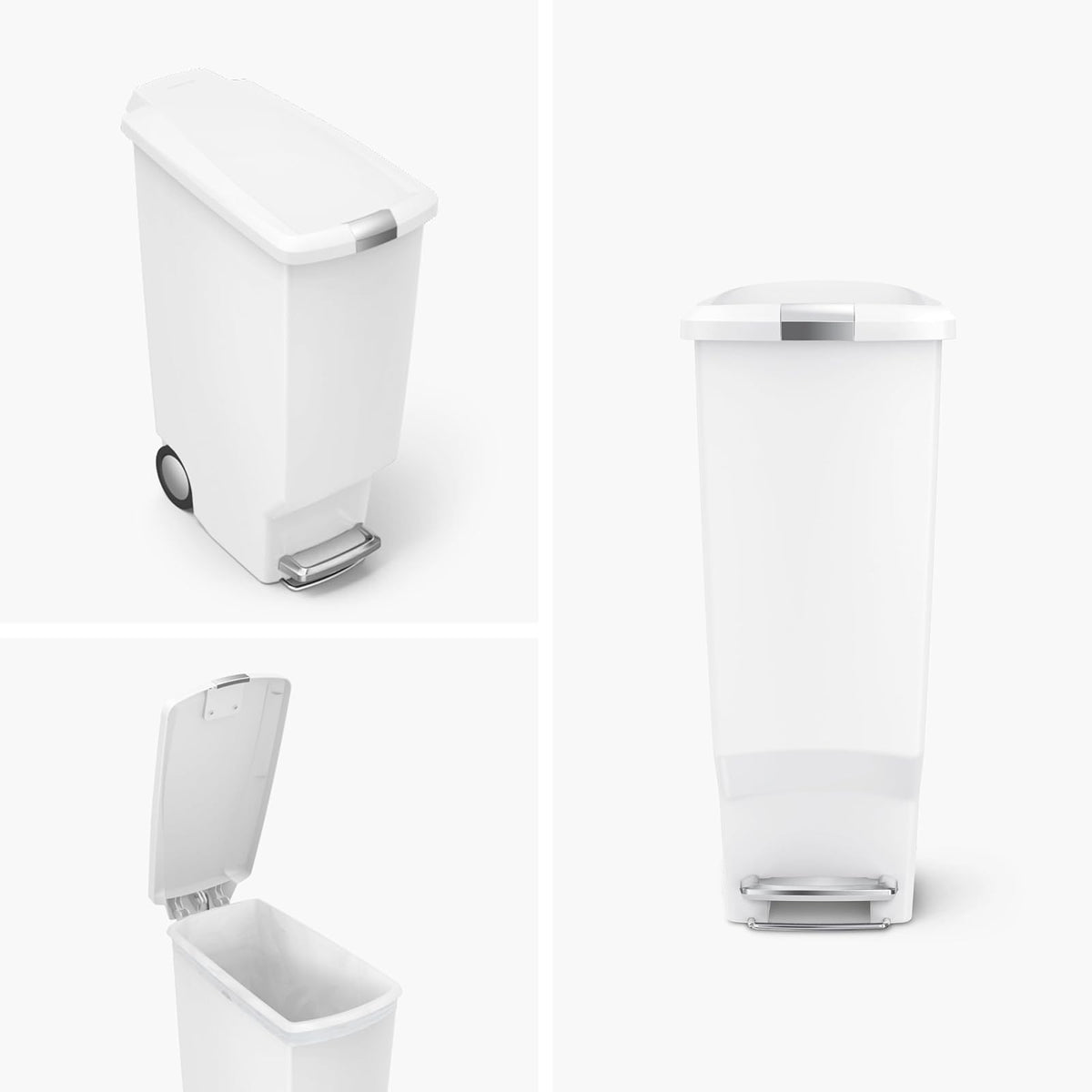 simplehuman, bote de basura estrecho con pedal, plástico blanco, 40 L