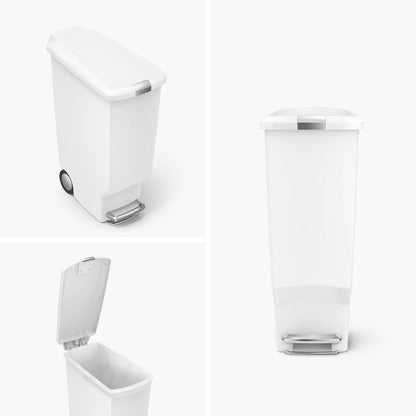 simplehuman, bote de basura estrecho con pedal, plástico blanco, 40 L