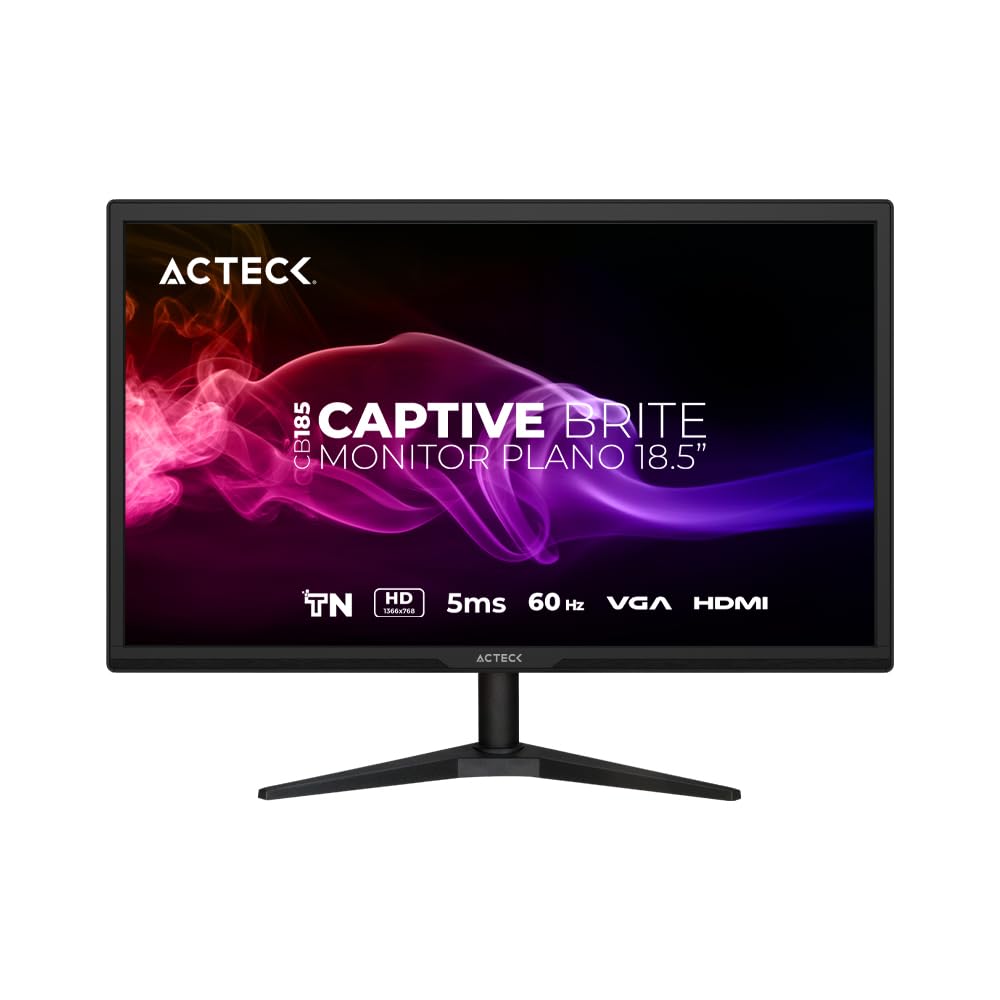 Acteck Captive Brite Monitor Plano CB185, 18.5", TN, HD, 60Hz, 5ms, Low-Blue Light, VGA, HDMI 1.4, VESA 75mm, Negro