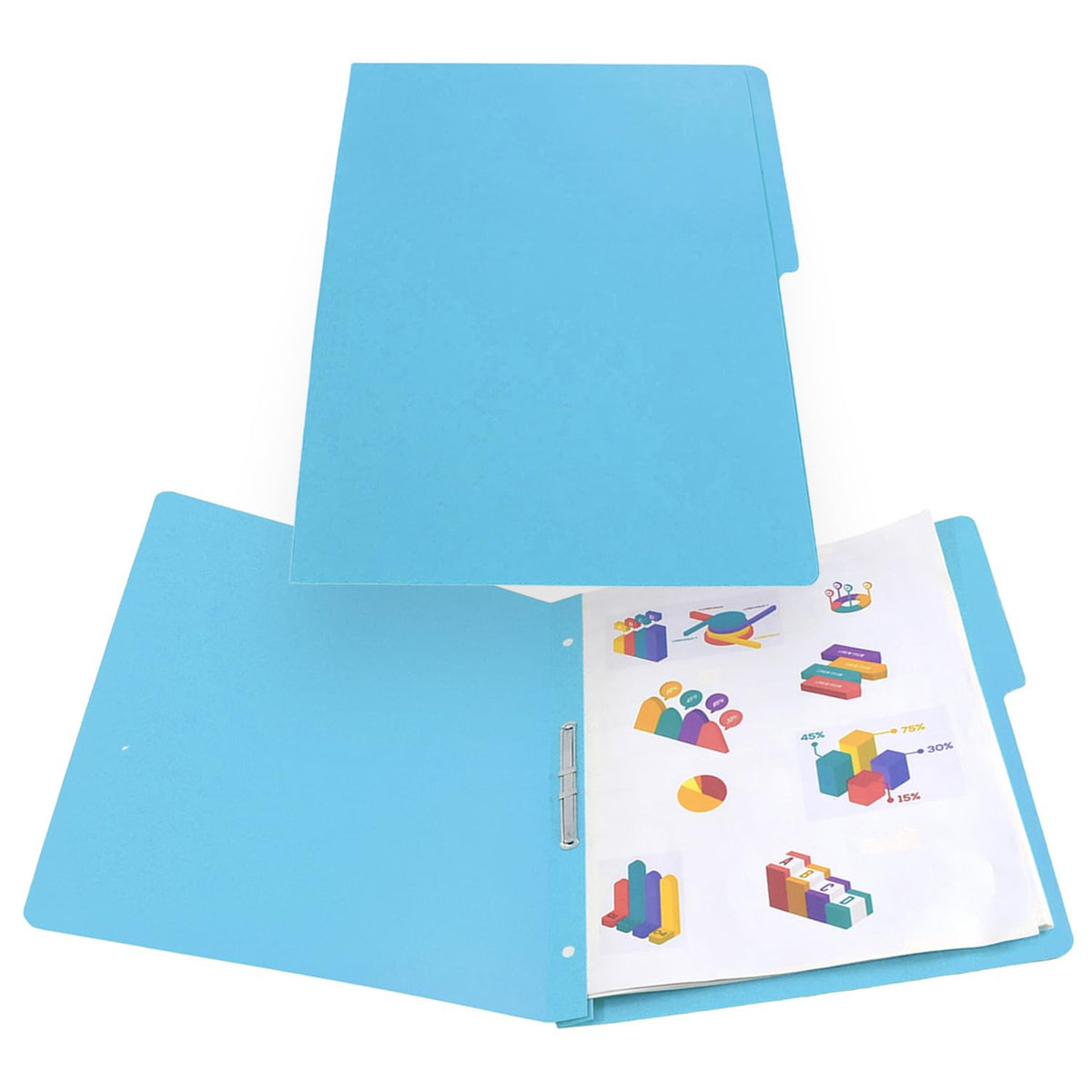 Wilson Jones Caja con 90 Folders ACCOpress Tamaño Carta Azul Claro, Con Broche Metálico 8 cm y Media Ceja, capacidad 300 hojas. P4553