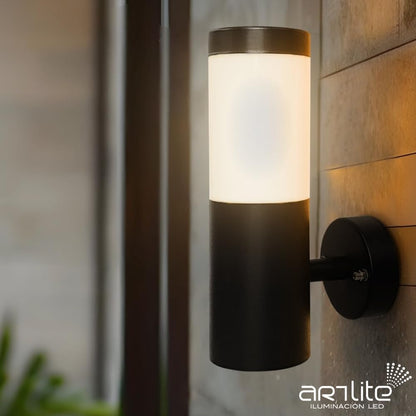 Luminaria de Pared Artlite Cilindrica, Acero Inoxidable Resistente a uso en Exterior, Base E26/E27, Negro Mate