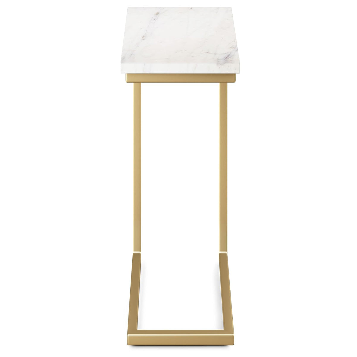 SIMPLIHOME Skyler - Mesa Auxiliar de Metal de 18 Pulgadas de Ancho en Blanco y Dorado, en Forma de C con Parte Superior de mármol Genuino para Sala de Estar, recámara u Oficina en casa