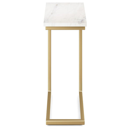 SIMPLIHOME Skyler - Mesa Auxiliar de Metal de 18 Pulgadas de Ancho en Blanco y Dorado, en Forma de C con Parte Superior de mármol Genuino para Sala de Estar, recámara u Oficina en casa