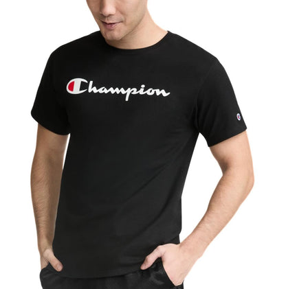 Champion, Playera de algodón de Peso Medio con Cuello Redondo, Playera para Hombre (reg. O Grande y Alto) - XL Alto - Negro Script