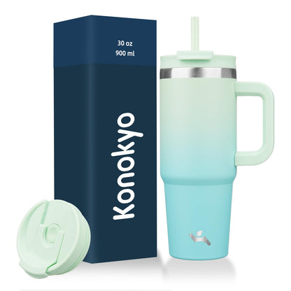Konokyo Vaso Térmico de 40 oz con Asa y Popote, Lavanda - 30 Ounces - Menta
