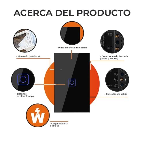 Tecnolite Connect - Apagador Inteligente Táctil WiFi 1 Circuito, Requiere Cable Neutro, Compatible con App móvil, Alexa, Google y Siri, Interruptor Inteligente
