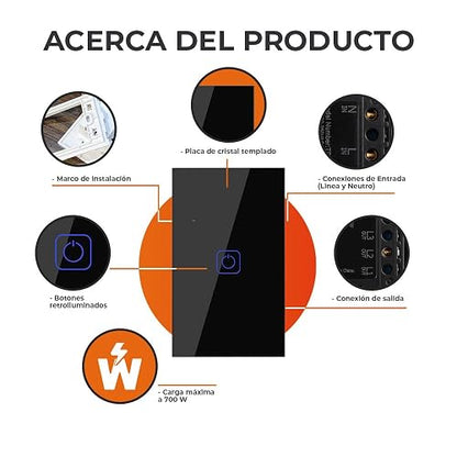 Tecnolite Connect - Apagador Inteligente Táctil WiFi 1 Circuito, Requiere Cable Neutro, Compatible con App móvil, Alexa, Google y Siri, Interruptor Inteligente
