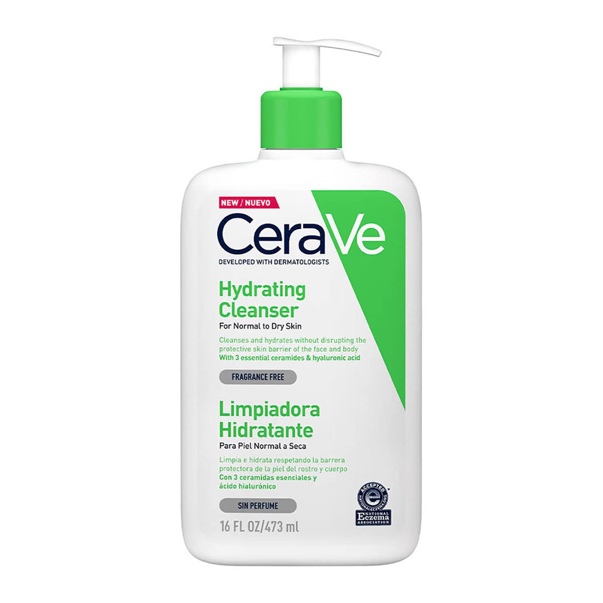 CeraVe Crema Limpiadora Hidratante para Piel Seca 473ml | Limpia e Hidrata con Ceramidas y Ácido Hialurónico, Libre de Fragancias y Parabenos, Sin Espuma