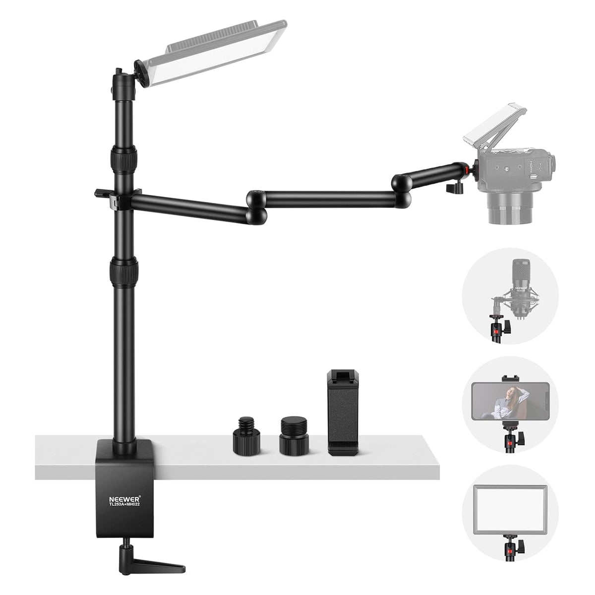 Soporte de Escritorio NEEWER con Brazo Extensible para Cámara y Móvil - TL253A+MH022
