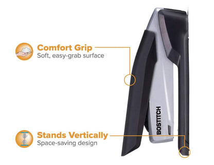 Bostitch Office Executive Stapler - 3 en 1, Sin Esfuerzo con un Dedo, Operación por Resorte, Negro/Gris (INP20)