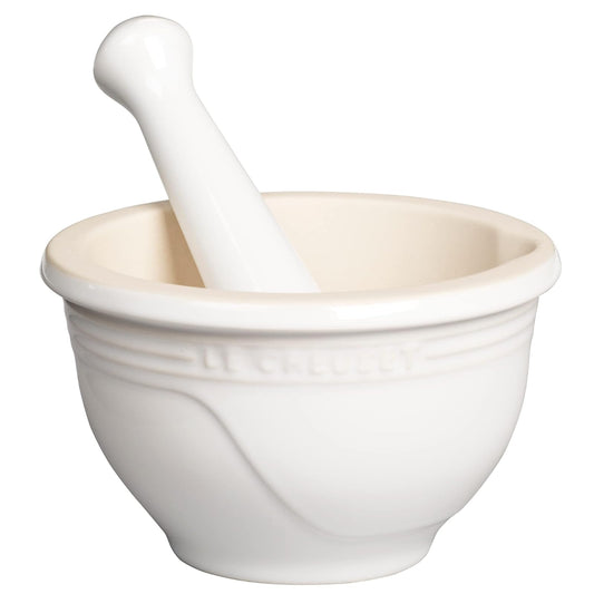 Le Creuset Juego de mortero y mortero de gres, 10 onzas, blanco