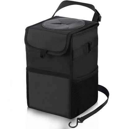 Kartisen - Papelera para automóvil con tapa y bolsillos de almacenamiento, 100% a prueba de fugas, impermeable, cubo de basura multiusos para automóvil