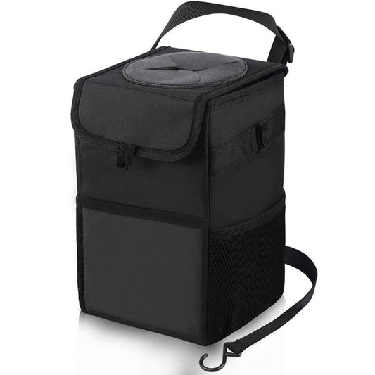 Kartisen - Papelera para automóvil con tapa y bolsillos de almacenamiento, 100% a prueba de fugas, impermeable, cubo de basura multiusos para automóvil