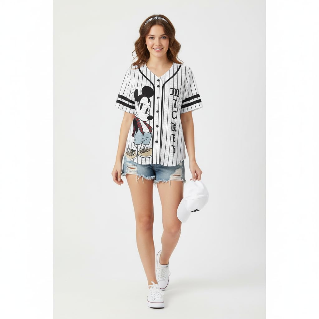 Disney - Playera de béisbol clásica con Botones para Mujer