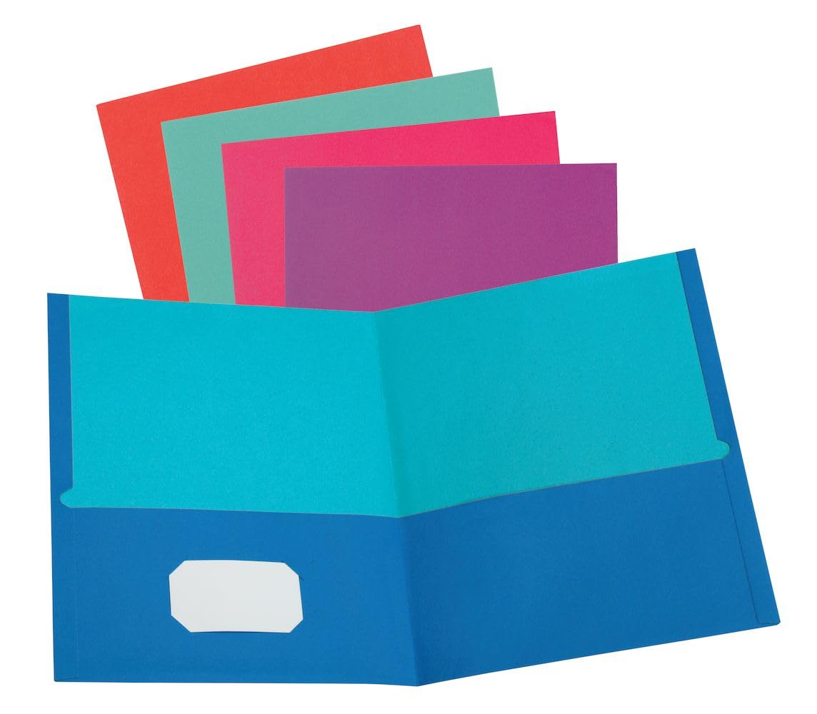 Oxford - Carpetas de 2 bolsillos, papel texturizado, colores surtidos (azul, morado, verde azulado, naranja, rosa), interior en contraste, tamaño carta, 25 por caja (53274EE) - Colores Variados - 25-Count - Carpetas