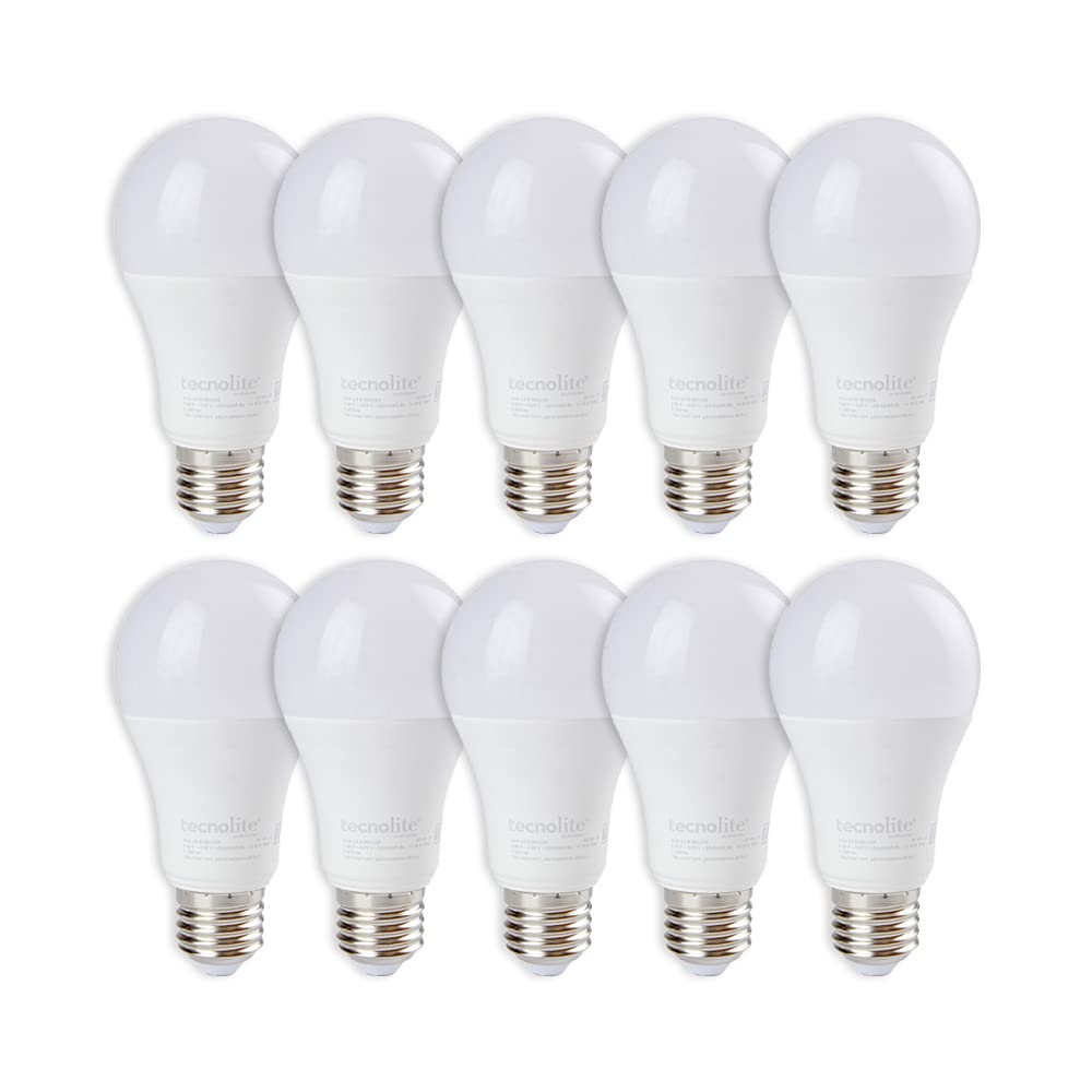 Tecnolite - Paquete de 10 Focos Led A19 para Iluminación Interior, 14 W y 1300 Lumens, Luz Fría de Día, No Atenuable, Ahorrador de Energía Eléctrica