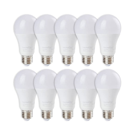 Tecnolite - Paquete de 10 Focos Led A19 para Iluminación Interior, 14 W y 1300 Lumens, Luz Fría de Día, No Atenuable, Ahorrador de Energía Eléctrica