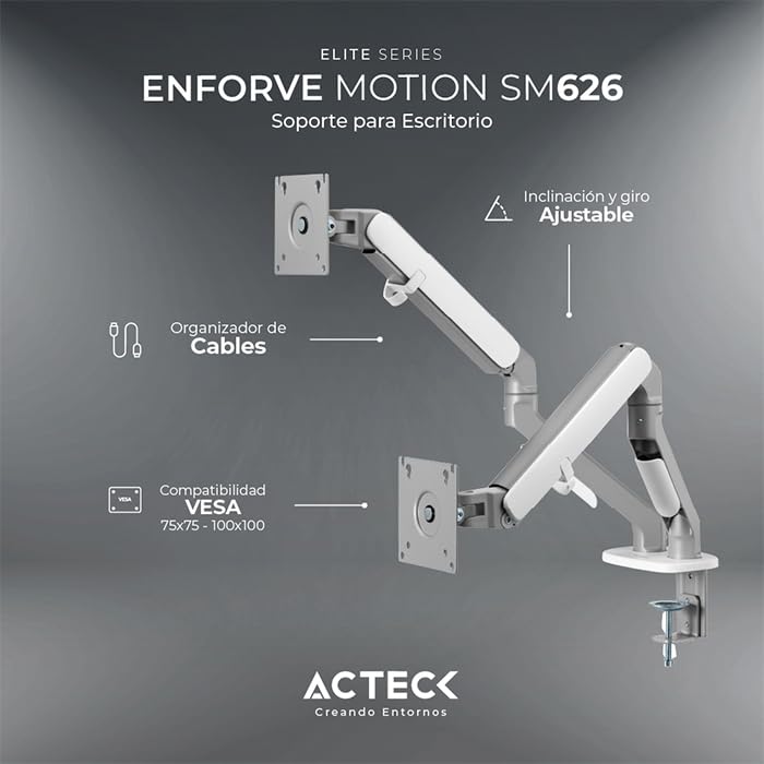 Brazo articulado doble para Monitores ACTECK ENFORCE MOTION SM626 hasta 32" Ajustable AC-936552
